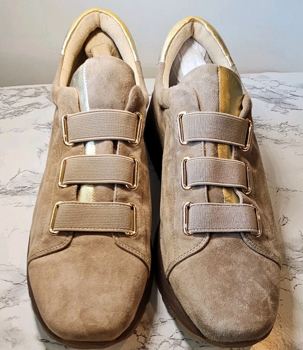 Vaneli Sport Suede Slip On Sneakers Brown And Gold Womens US 11w